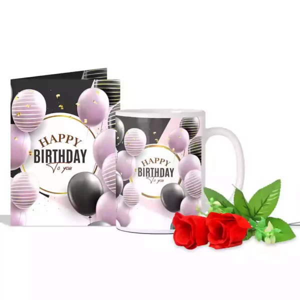 Birthday Greeting Card Coffee Mug 350 ml 2 Red Roses Friend Brother Sister Father Mother Husband Wife Boyfriend Girlfriend Fiancée Fiance lover