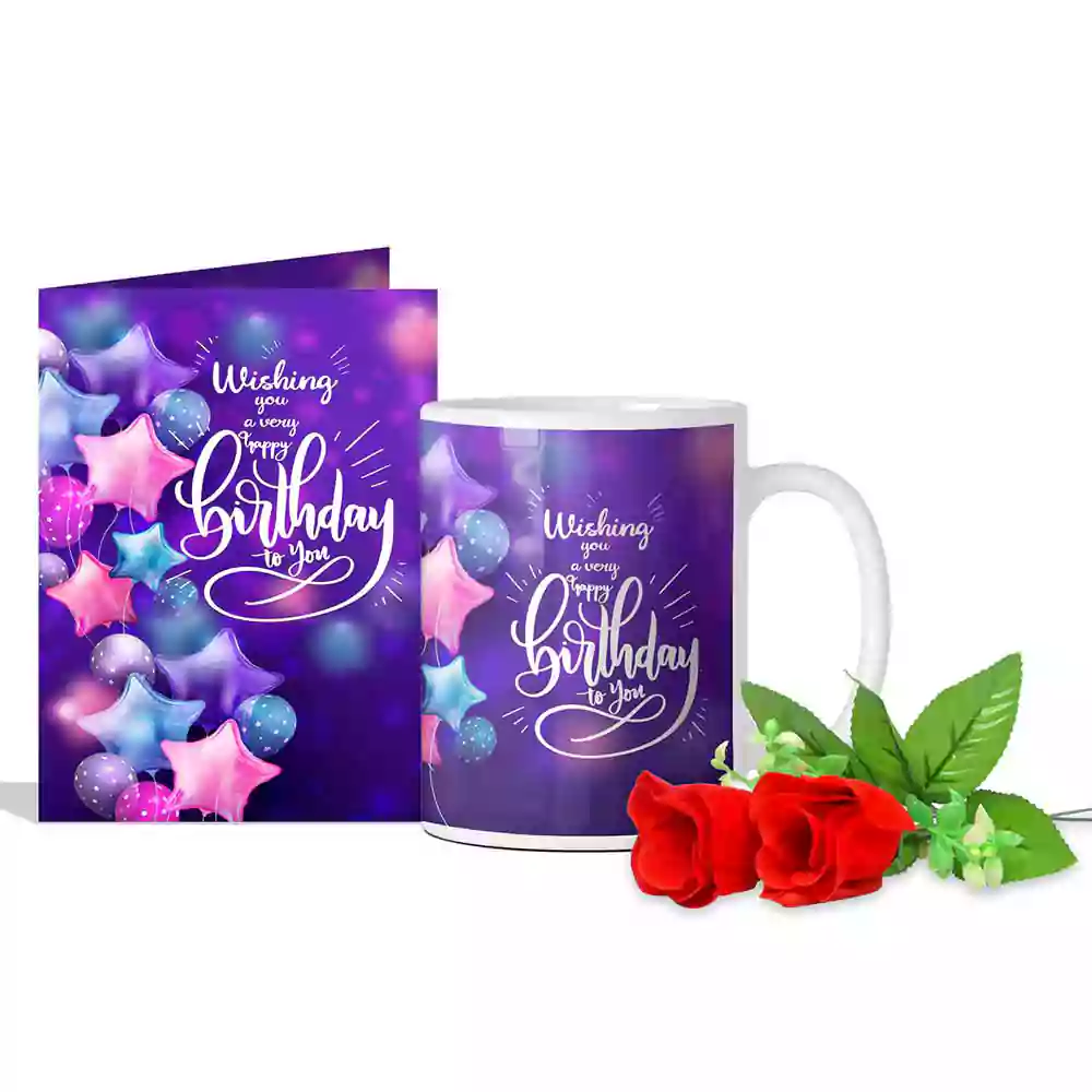 Birthday Greeting Card Coffee Mug 350 ml 2 Red Roses Friend Brother Sister Father Mother Husband Wife Boyfriend Girlfriend Fiancée Fiance lover
