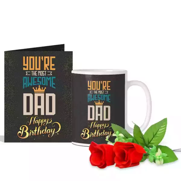 Happy Birthday To You You Are The Best Dad In The World Greeting Card, 2 Red Roses & Coffee Mug 350 ml | birthday dad gift