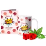 I Love My Mom Happy Birthday Greeting Card, 2 Red Roses & Coffee Mug 350 ml | gift for mother on her birthday