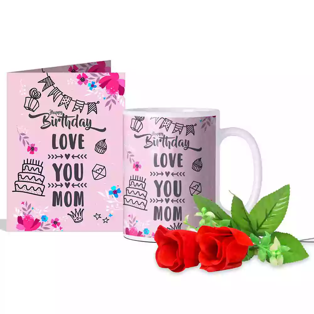 Happy Birthday Super Mom I Hope You Get Everything Greeting Card, 2 Red Roses & Coffee Mug 350 ml | gift for mother on her birthday