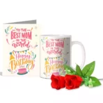 Happy Birthday Love You Mom Greeting Card, 2 Red Roses & Coffee Mug 350 ml | gift for mother on her birthday