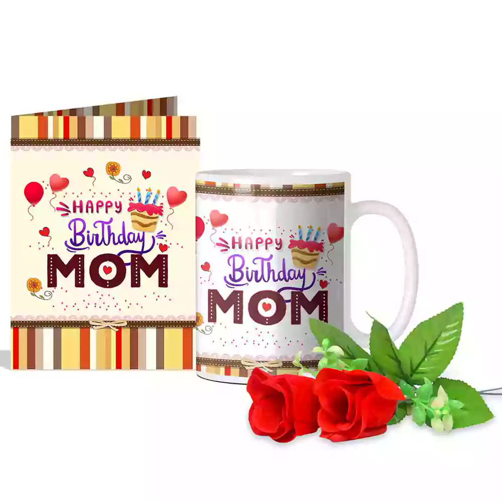 You Are The Best Mom Happy Birthday Greeting Card, 2 Red Roses & Coffee Mug 350 ml | gift for mother on her birthday