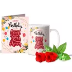 The Best Mom In The World Happy Birthday To You Greeting Card, 2 Red Roses & Coffee Mug 350 ml | gift for mother on her birthday