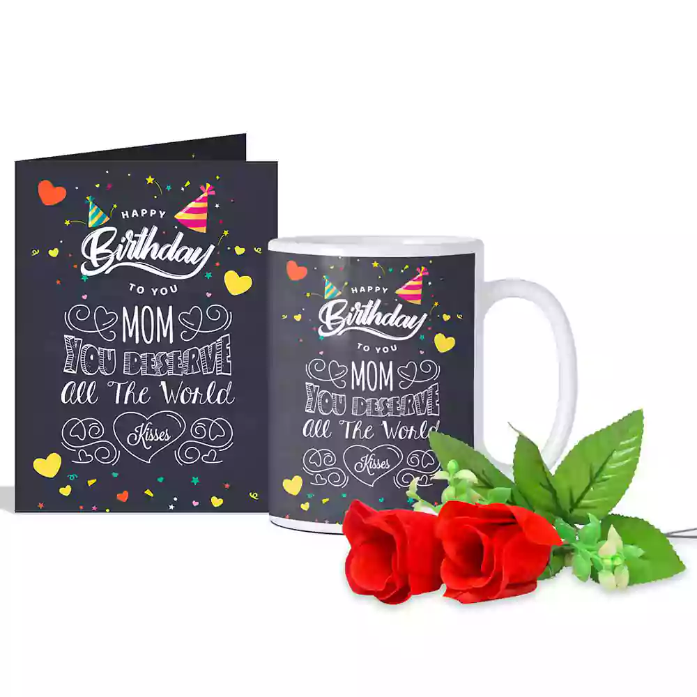 Happy Birthday To You You'Re An Amazing Mother Greeting Card, 2 Red Roses & Coffee Mug 350 ml | gift for mother on her birthday