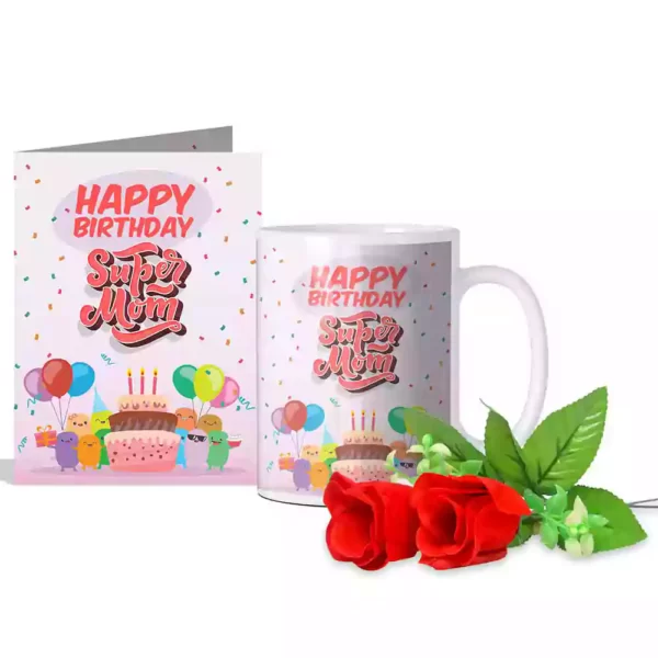 My Mom Is My Hero Happy Birthday Greeting Card, 2 Red Roses & Coffee Mug 350 ml | gift for mother on her birthday